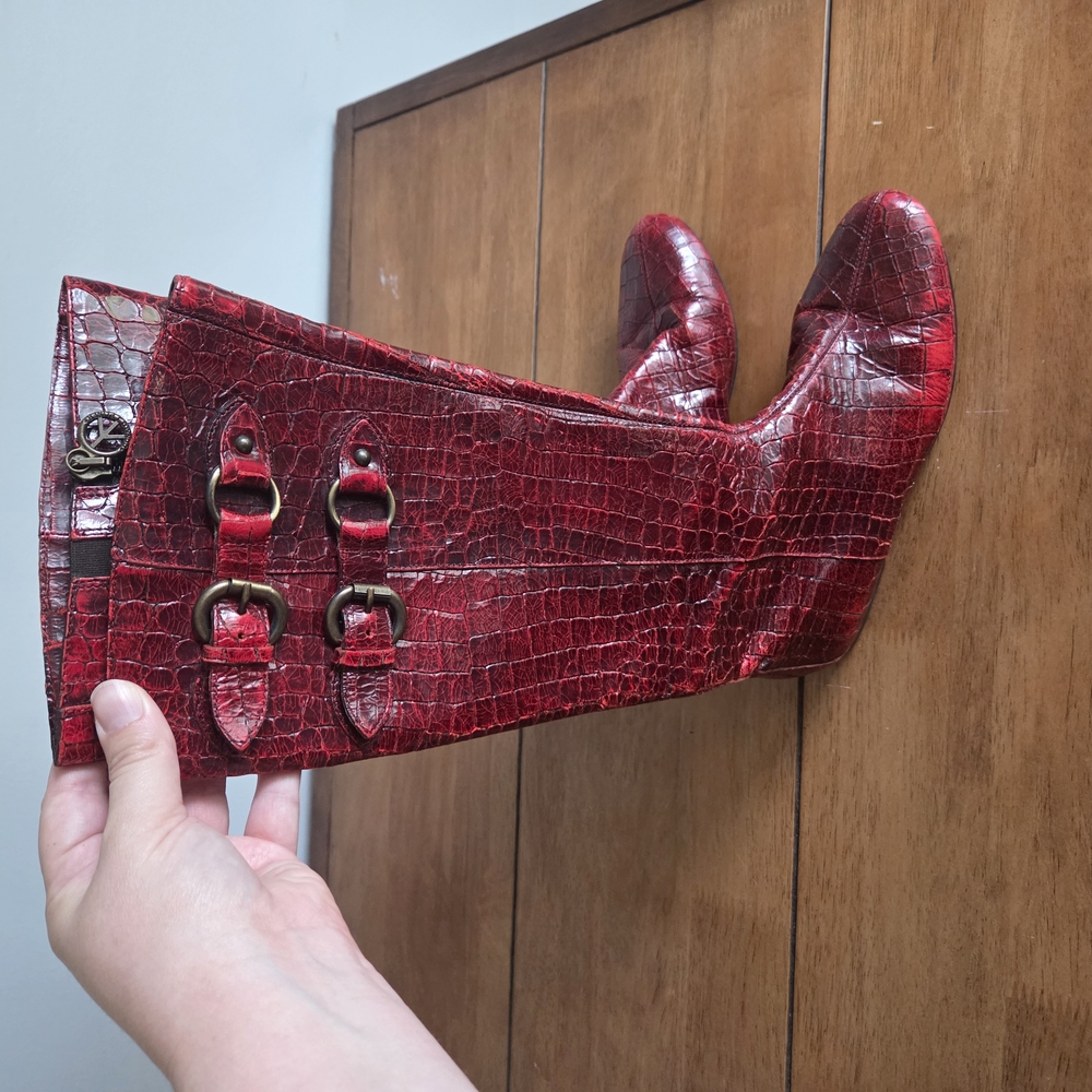 Donald J. Pliner Red Croc-Embossed Boots